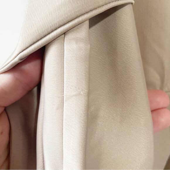 OPT Women Medium Taupe Silky MIDI Dress Low Cut Belted Champange - Picture 12 of 12